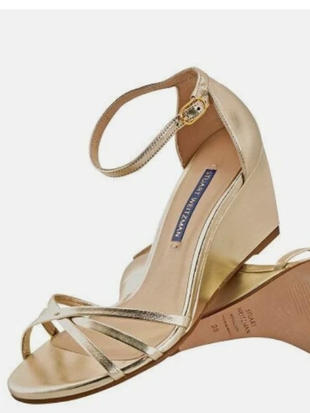 STUART WEITZMAN ESTARLA PLATINO LAME NAPPA WEDGE SANDALS 41 EU/10.5 US NEW